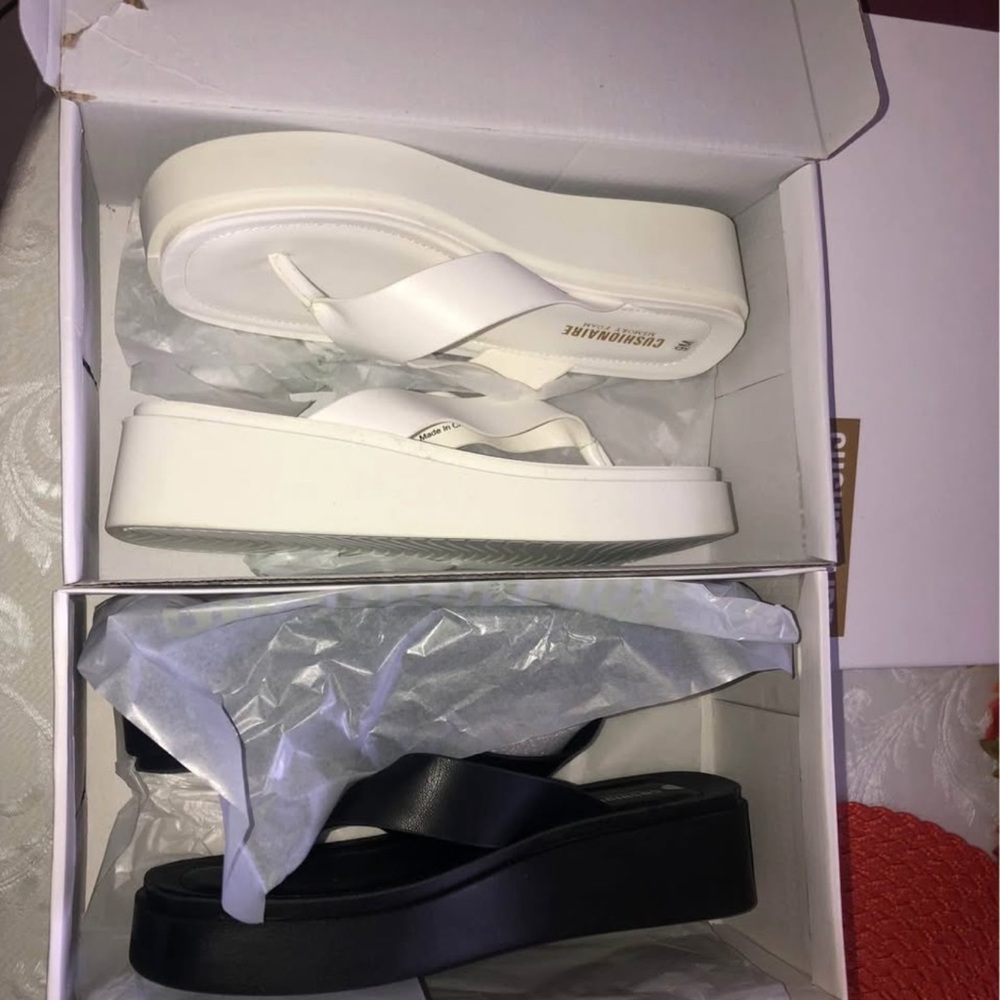 White and Black Sandals with Sleek Platform